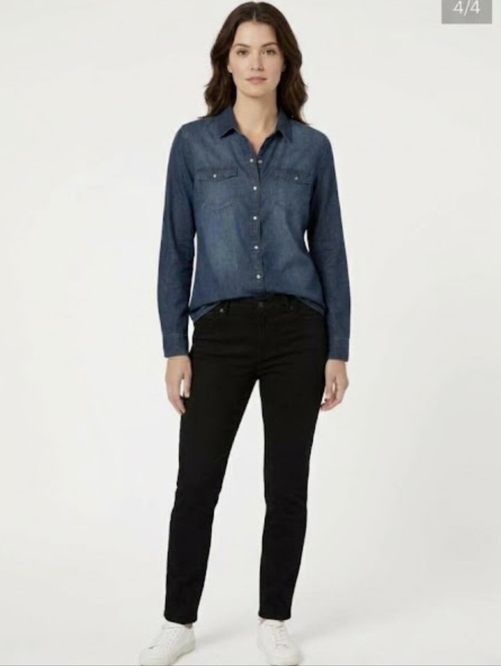 TAHARI Dark Wash Denim Snap Button Down Western Shirt Size Large